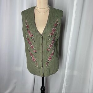 Vintage Koret Sweater Vest Sz S Cable Knit Button Embroidered Beaded GrandmaCore
